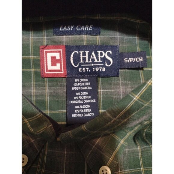NWT Mens CHAPS Easy Care Button Front Green Plaid Shirt Long Sleeve S Small $55 - Picture 9 of 11